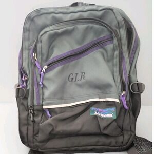 Vintage LL Bean Continental Green Purple & Black School Backpack Large Monogram